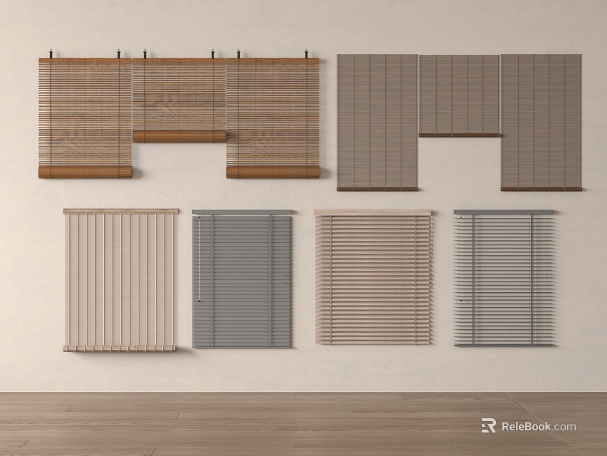 Various Styles of Window Blinds in Different Colors and Materials for Home Interiors 3d model 