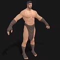 Muscular Shirtless Man With Brown Loincloth Arm Wraps And Leg Bindings Standing On Black Background