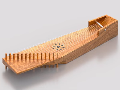 Wooden Vegetable Storage Tool With Sun Pattern And Small Pillar Design On Wood Grain Surface 3d model