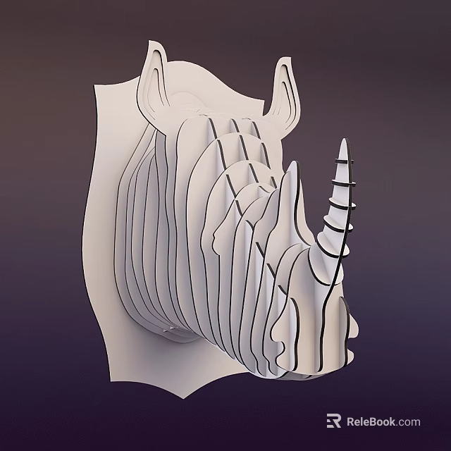 White Rhino Head Animal Wall Decor With 3D Layered Modern Design For Home 3d model 