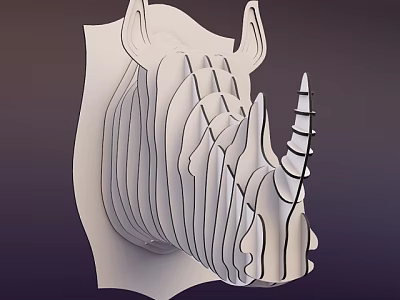 White Rhino Head Animal Wall Decor With 3D Layered Modern Design For Home 3d model