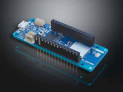 Blue Arduino Development Board With Black Pin Headers White Connectors And Electronic Components 3d model