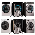 Various Color Washing Machines With Open Doors Drum Design And Towels