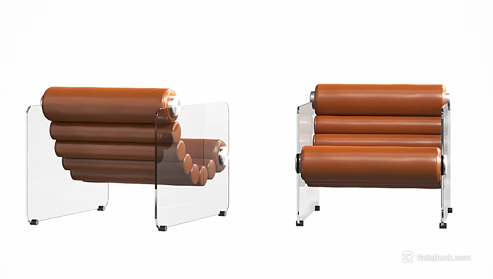 Modern Brown Leather Lounge Chair With Rolled Design And Acrylic Legs 3d model 