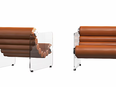 Modern Brown Leather Lounge Chair With Rolled Design And Acrylic Legs 3d model