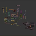 Professional Workshop Tools Collection Featuring Hammers Axes Pliers Saws and Anvil