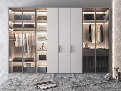 Modern Wardrobe With Glass Doors White Cabinet Interior And Storage Solutions 3d model