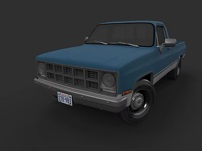 Classic Blue Pickup Truck With Front Grille Single Cab And Black Wheels 3d model