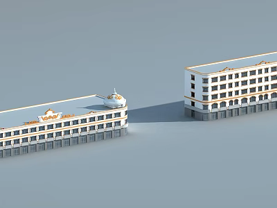 Two White Multi Storey Residential Buildings With Balconies And Decorative Roofs 3d model
