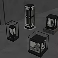 Decorative Outdoor Lights With Modern Lantern Design Geometric Patterns And Metal Frames 3d model