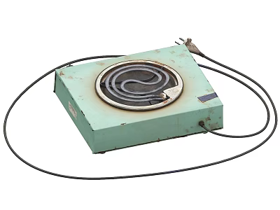 Green Electric Stove Kitchen Appliance With Round Heating Coil And Power Cord 3d model