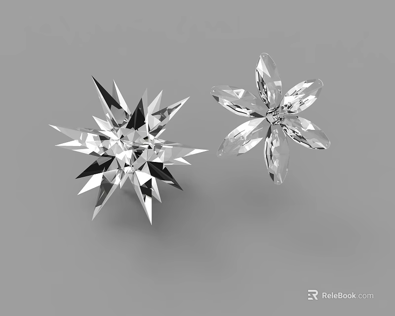 Crystal Decorative Ornament Set with Star and Flower Shapes for Home Decoration 3d model 