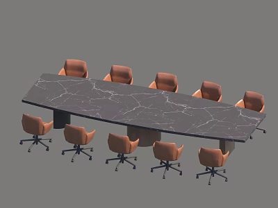 Elegant Marble Conference Table With Orange Office Chairs In Modern Meeting Room 3d model