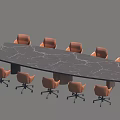 Elegant Marble Conference Table With Orange Office Chairs In Modern Meeting Room