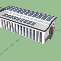 Modern Office Building White Exterior With Black Vertical Stripes Black Entrance And Orange Accent