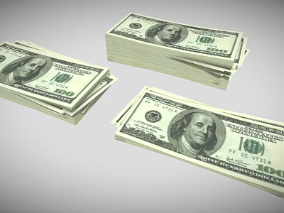 Stacked 100 Dollar Bills Bundles With US Currency Design And Franklin Portrait 3d model