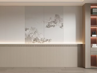 New Chinese Background Wall Bed Background Wall Bedroom Background Wall Sofa Background Wall Living Room Background Wall 3d model