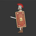Roman Soldier Character in Historical Armor With Red Plumed Helmet Shield and Sword