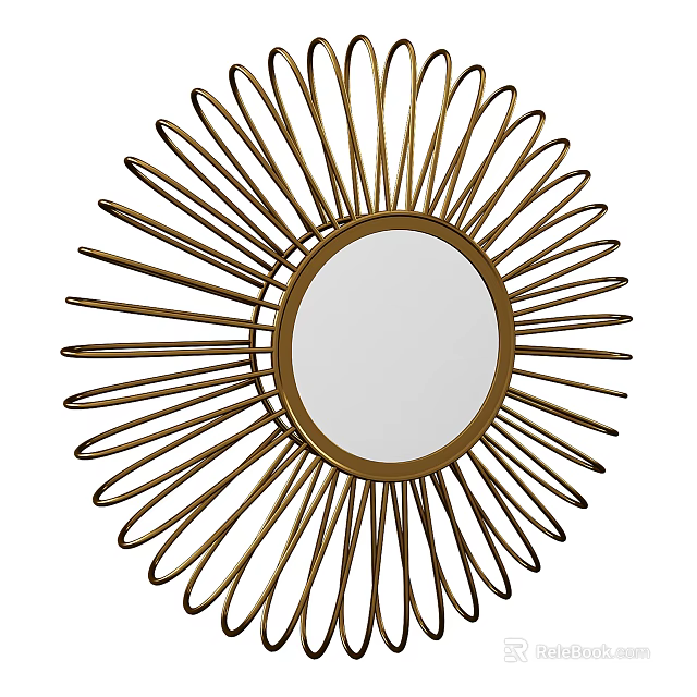 Elegant Circular Mirror With Gold Sunburst Frame For Wall Decor 3d model 