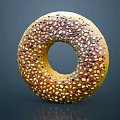 Golden Shiny Seed Covered Bagel with Sesame and Poppy Seeds on Dark Background