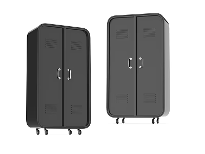 Two Black Double Door Security Doors With Wheels And Ventilation Grilles 3d model