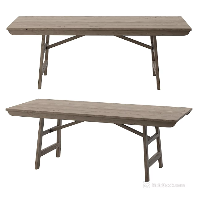 Simple Wooden Dining Table Set with Cross Legs and Minimalist Design 3d model 