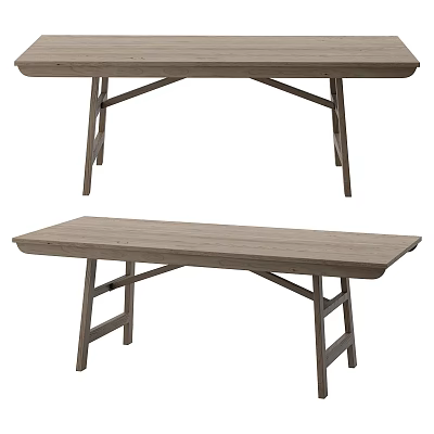 Simple Wooden Dining Table Set with Cross Legs and Minimalist Design 3d model