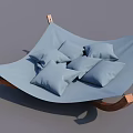 Light Blue Hammock with Wooden Stand and Multiple Soft Pillows 3d model