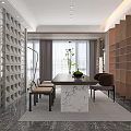 Elegant Modern Living Dining Room Interior With Sofa Rug Coffee Table And Marble Wall
