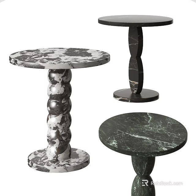 Modern Marble Side Tables With Round Top And Different Textures For Home Decor 3d model 