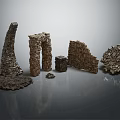 Textured Stone Structures In Various Shapes Displayed On Gray Reflective Surface 3d model