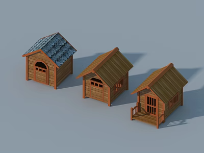 Three Wooden Garden Decorative Houses With Varied Roof Designs Door And Porch 3d model