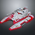 Futuristic Sci-Fi Spaceship Model in Red and White with Multiple Cannons and Detailed Structure 3d model