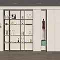 Modern Wooden Wine Cabinet with Multiple Shelves Holding Wine Bottles Glasses and Decorative Items