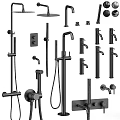 Modern Bathroom Accessories Set With Black Faucets Showerheads Handheld Showers And Towel Racks