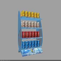 Blue Multi Tier Display Shelf with Assorted Colored Canned Beverages Arranged Neatly 3d model