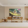Modern Minimalist Living Dining Room With Light Gray Sofa And Wooden Coffee Table