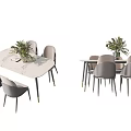Modern Dining Table Set Interior Design With Rectangular Table Chairs And Green Plants 3d model