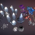 Artistic Fantastical Fungal Plant Like Structures With Vibrant Colors Unique Shapes Metallic Sheen