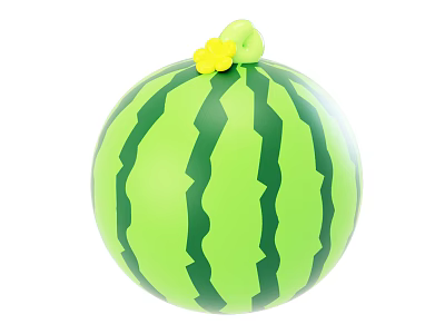 Fresh Juicy Watermelon With Green Stripes And Yellow Flower On Top 3d model