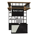 Modern Women's Wear Store Reception Desk With Wooden Frame Black Counter And Computer Monitor
