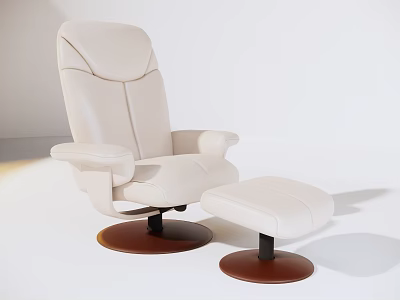 Comfortable Modern White Leather Massage Chair With Ottoman And Brown Base 3d model