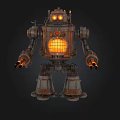 Steampunk Mechanical Robot With Glowing Eyes And Flame Emitting Arms 3d model
