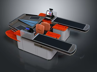 Modern Reception Desk Design With Orange Accents Computer Monitor And Extended Workstation 3d model