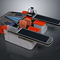 Modern Reception Desk Design With Orange Accents Computer Monitor And Extended Workstation