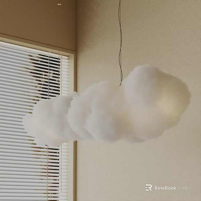 Soft White Cloud Shaped Chandelier Indoor Lighting Fixture Near Window With Blinds 3d model 
