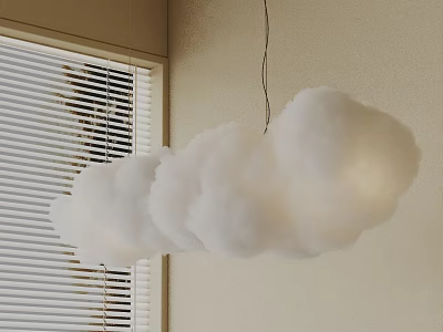 Soft White Cloud Shaped Chandelier Indoor Lighting Fixture Near Window With Blinds 3d model