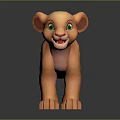 Cartoon Young Lion Character With Green Eyes And Orange Fur Standing