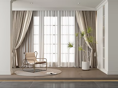 Modern Curtains For Living Room Window With Chair Plant And Rug 3d model
