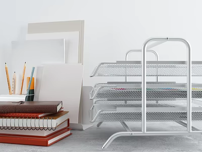 Practical Metal Mesh Desk Storage Shelf Organizer For Books Pens Papers And Folders 3d model